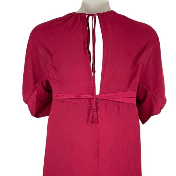 Aakaa Red Open Shoulder Back Neck Tassel Tie Maxi Wrap Dress Sz L - Picture 7 of 14